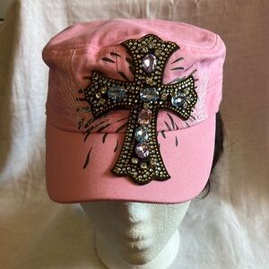 Pink Blinged Out Cross Cap.